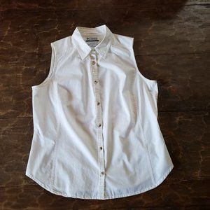 Columbia White Button Down Sleeveless Shirt L